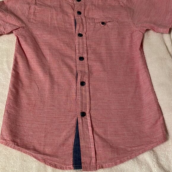 Size 6/7 Wonder Nation pink & blue short sleeve 100% cotton button down shirt - Picture 5 of 16